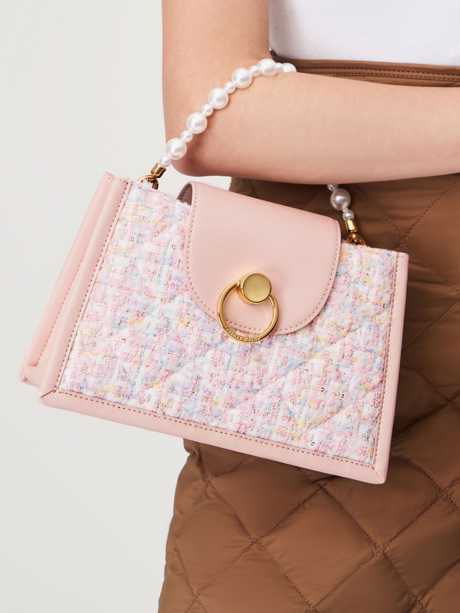 4、Roza Tweed Trapeze Bag - Pink