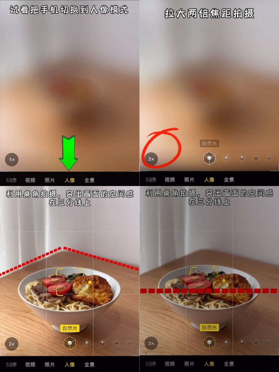 技巧 ① :善用「人像模式」和「放大焦距」