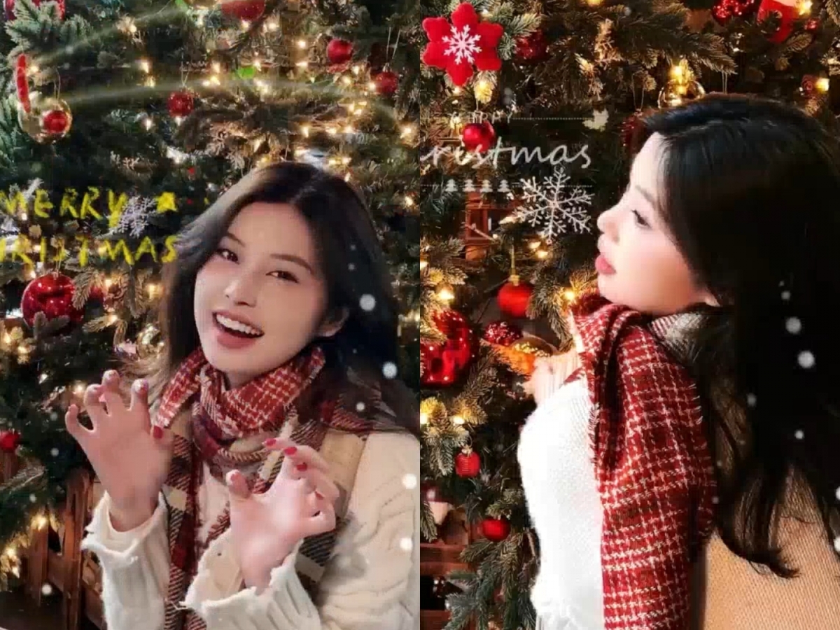 圣诞树合照技巧 2:坐/ 蹲在圣诞树前,用圣诞树做背景