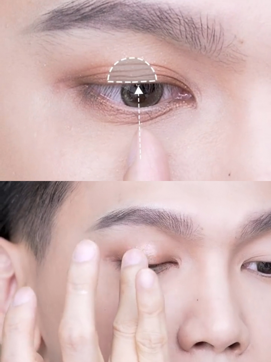 在眼球正上方点上珠光