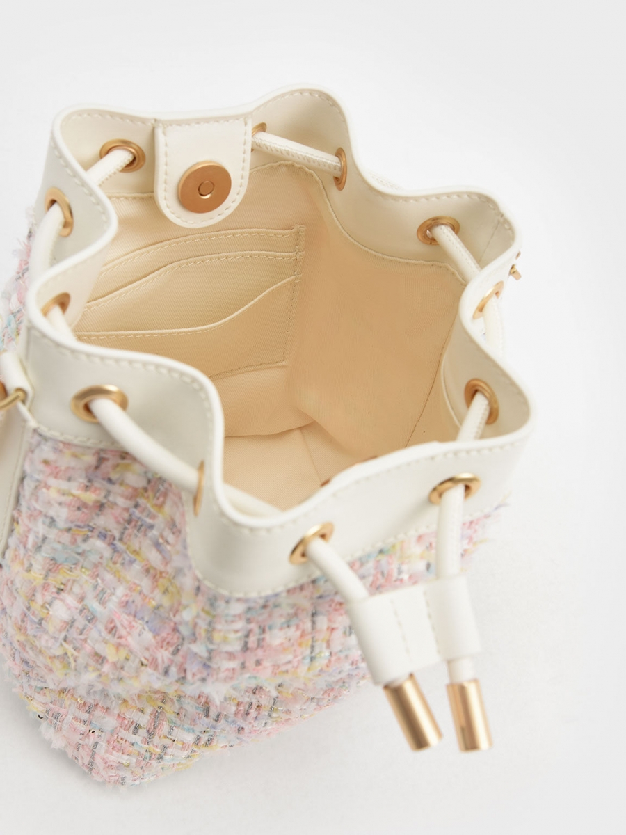 2、Tweed Drawstring Bucket Bag - Light Pink