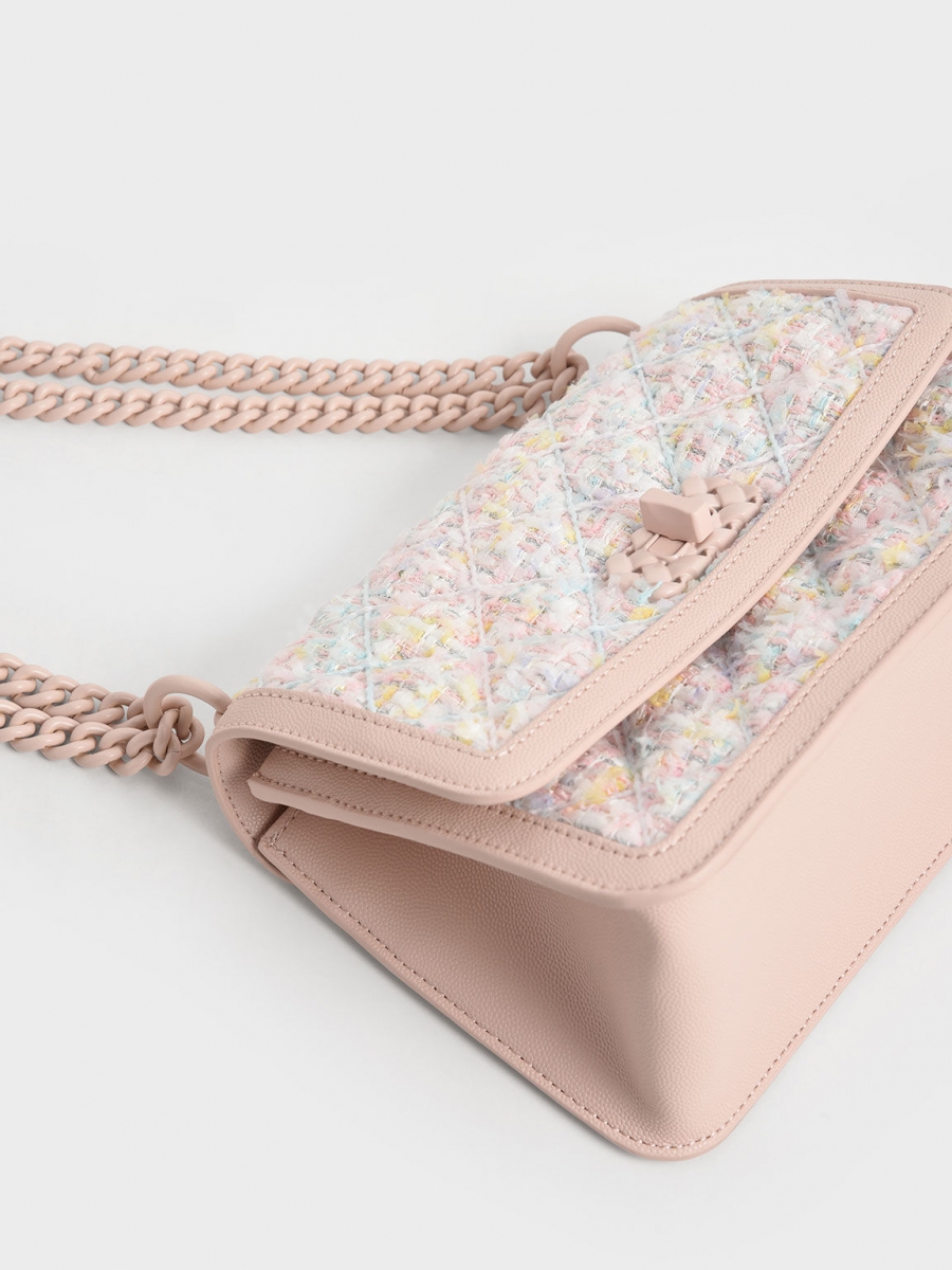 6、Micaela Tweed Quilted Chain Bag - Light Pink