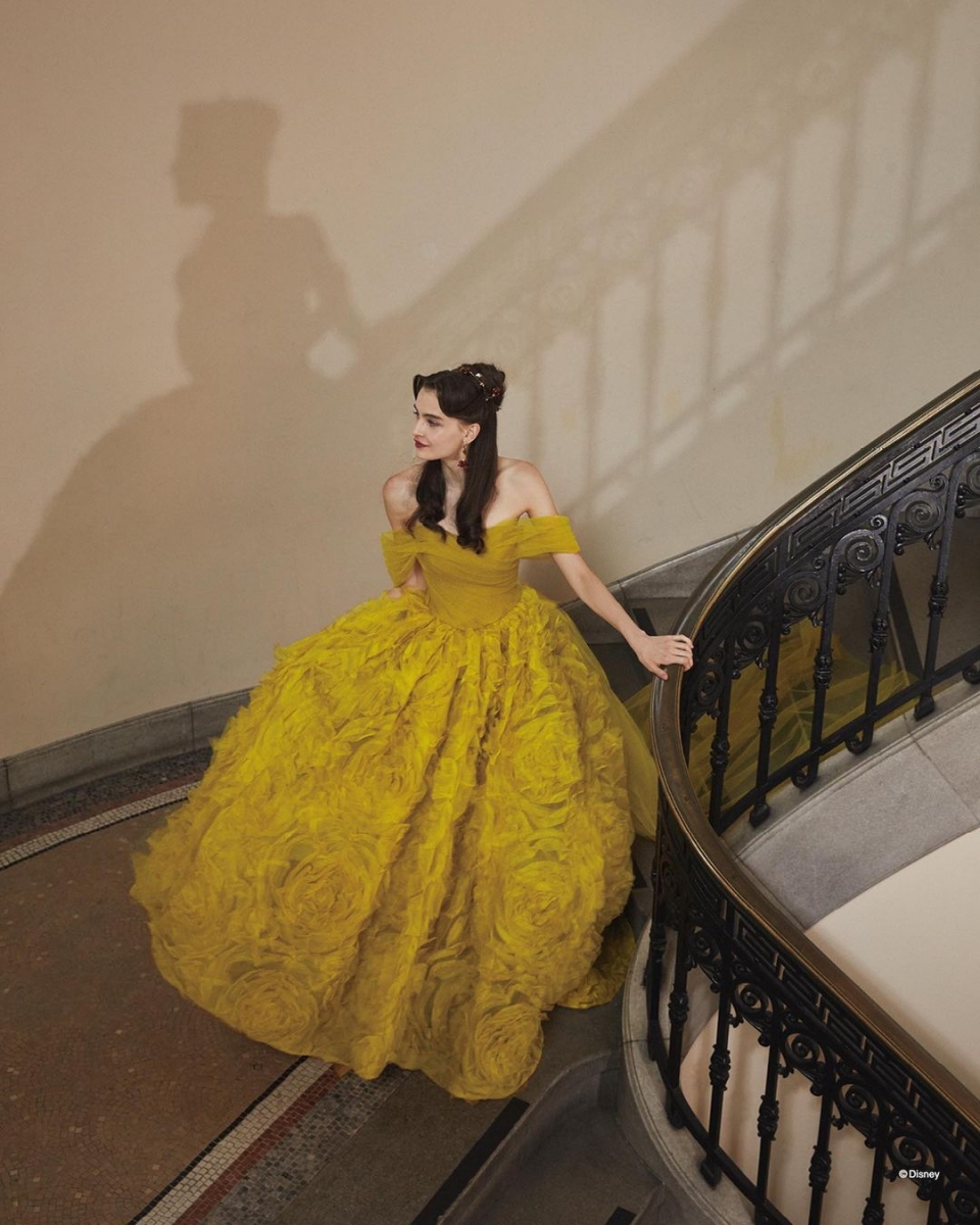 迪士尼公主婚纱 #4：贝儿复古鹅黄玫瑰婚纱