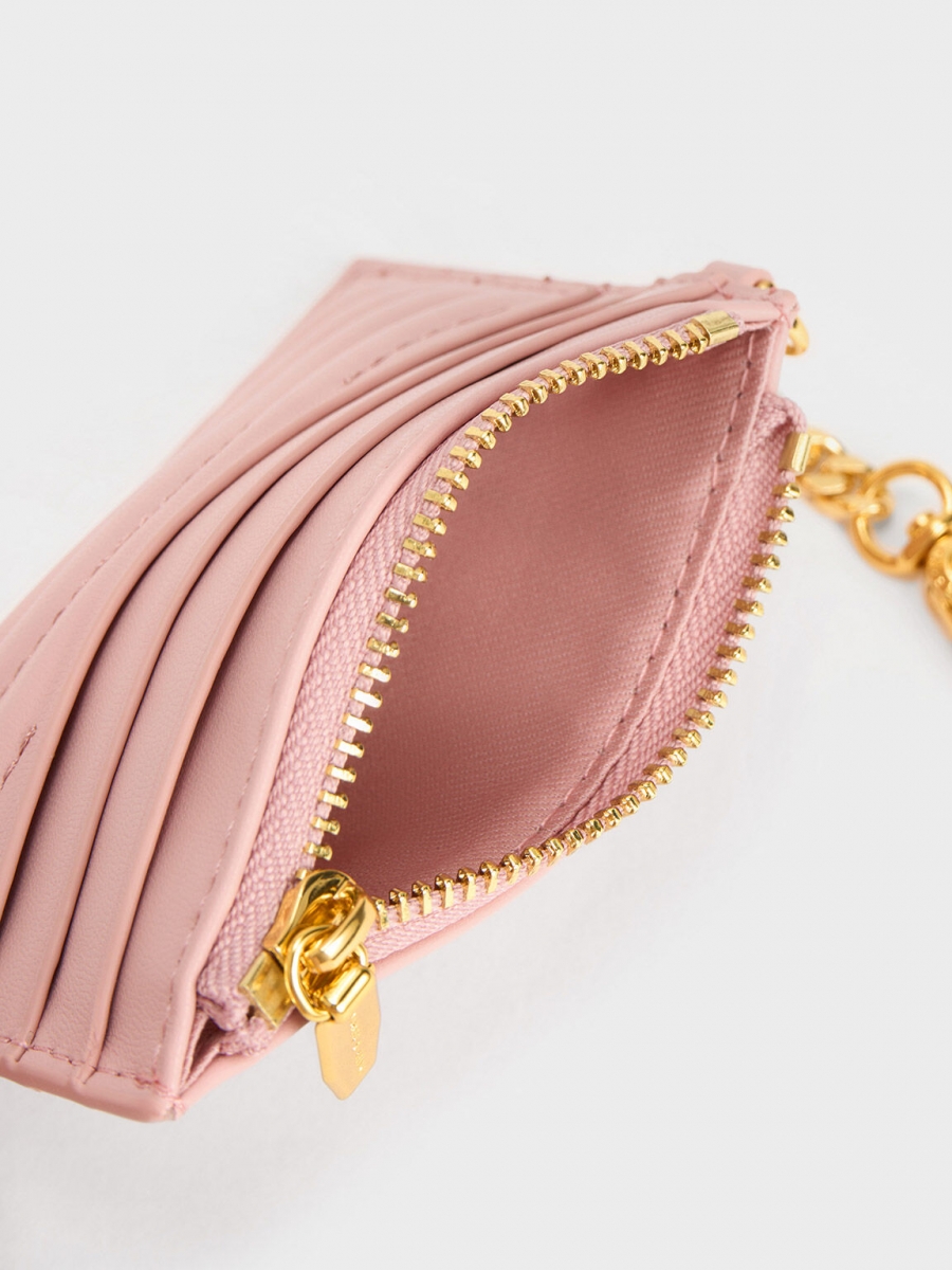 #Aubrielle Stitch-Trim Zip Cardholder - Light Pink
