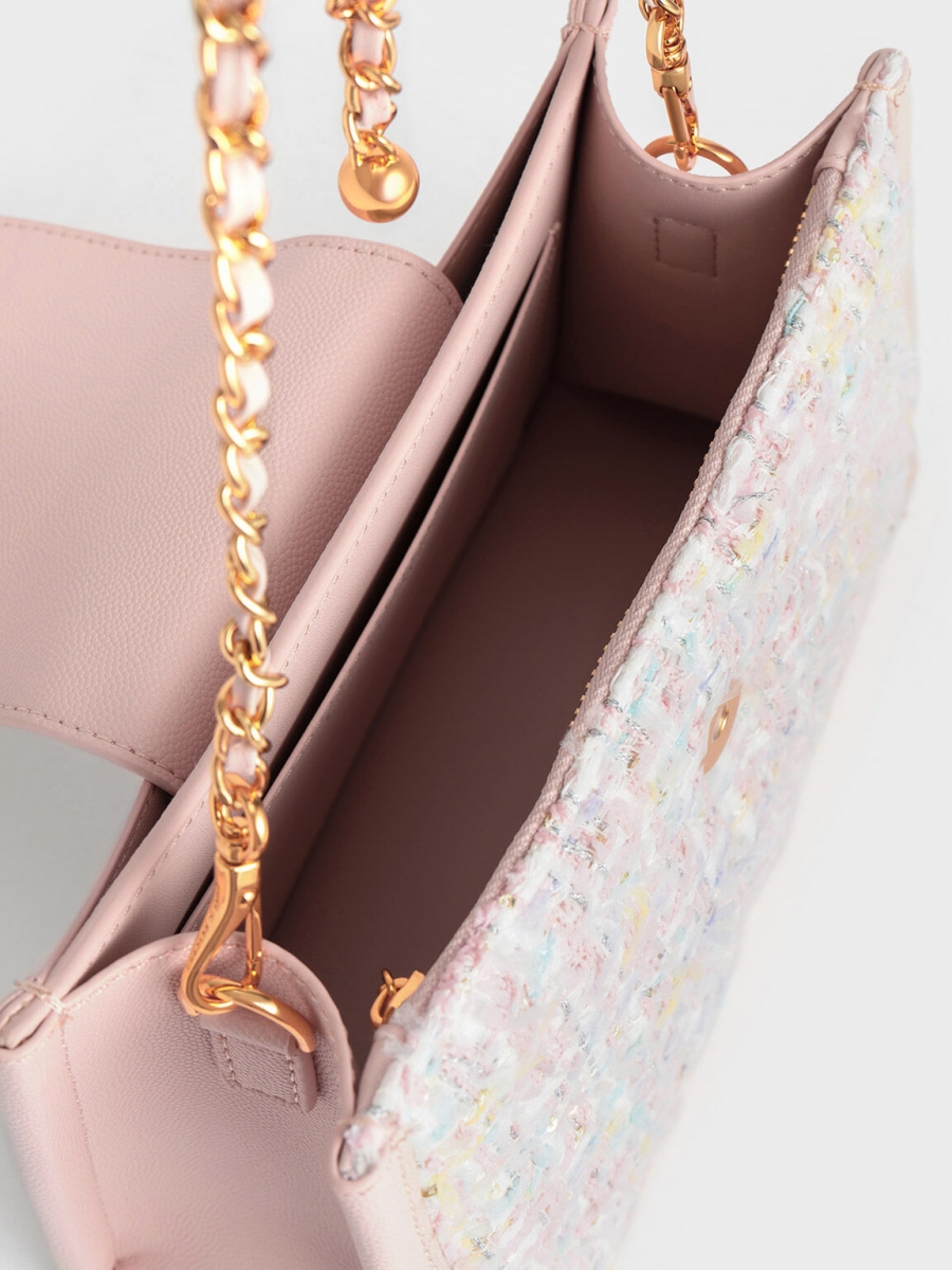 4、Roza Tweed Trapeze Bag - Pink