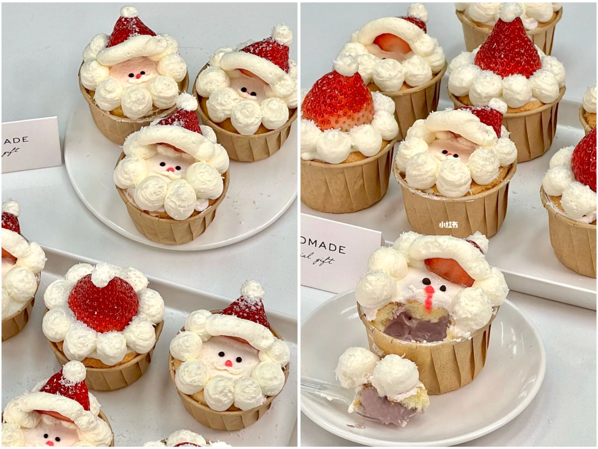 2、圣诞老人芋泥纸杯蛋糕