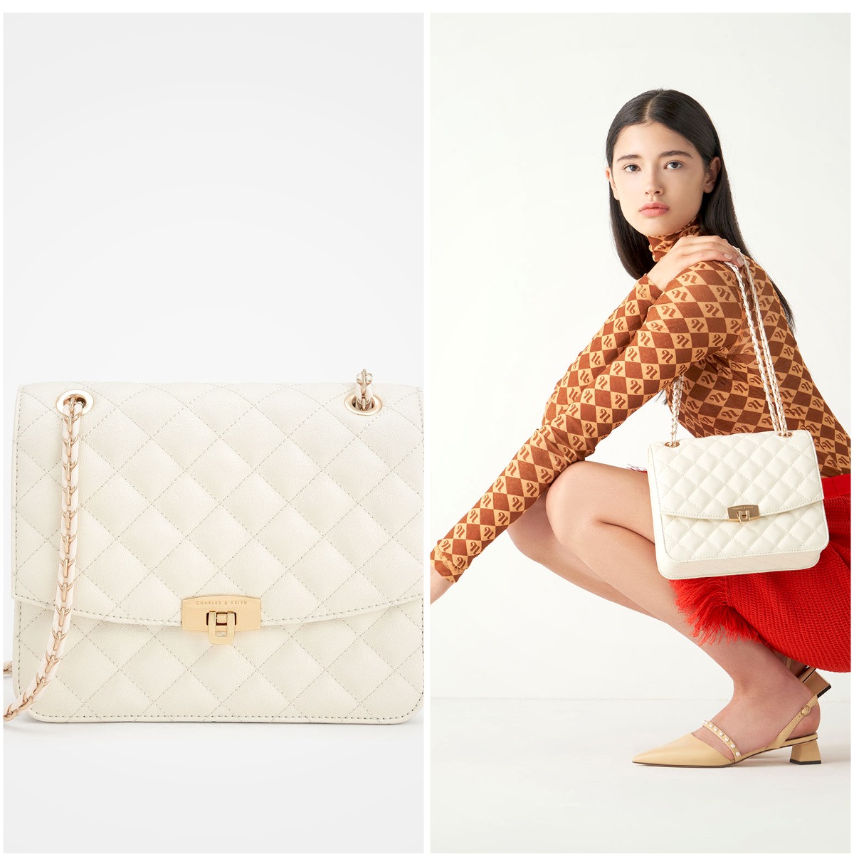 5、Quilted Push-Lock Clutch Bag
