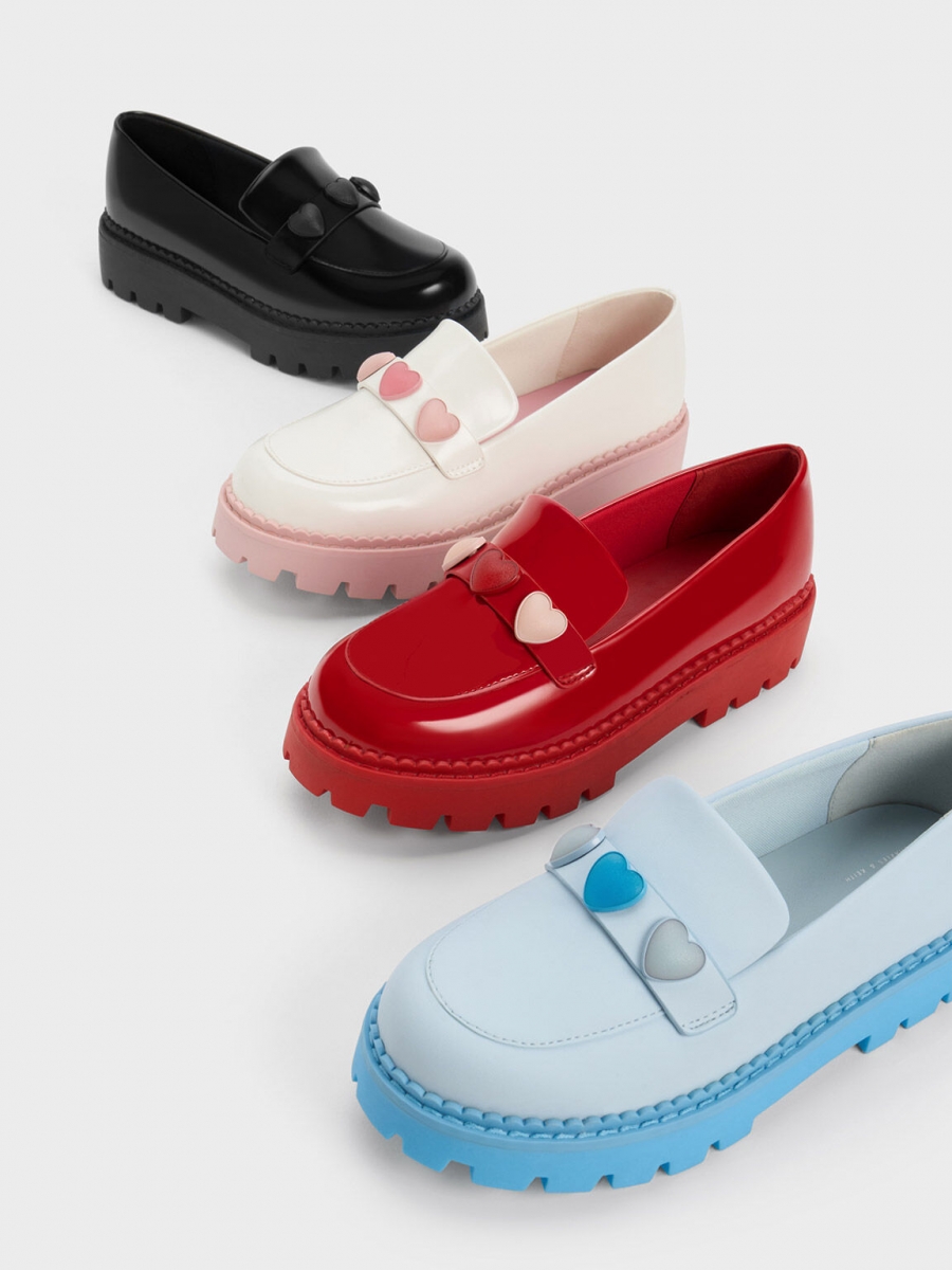 Girls' Heart-Motif Penny Loafers