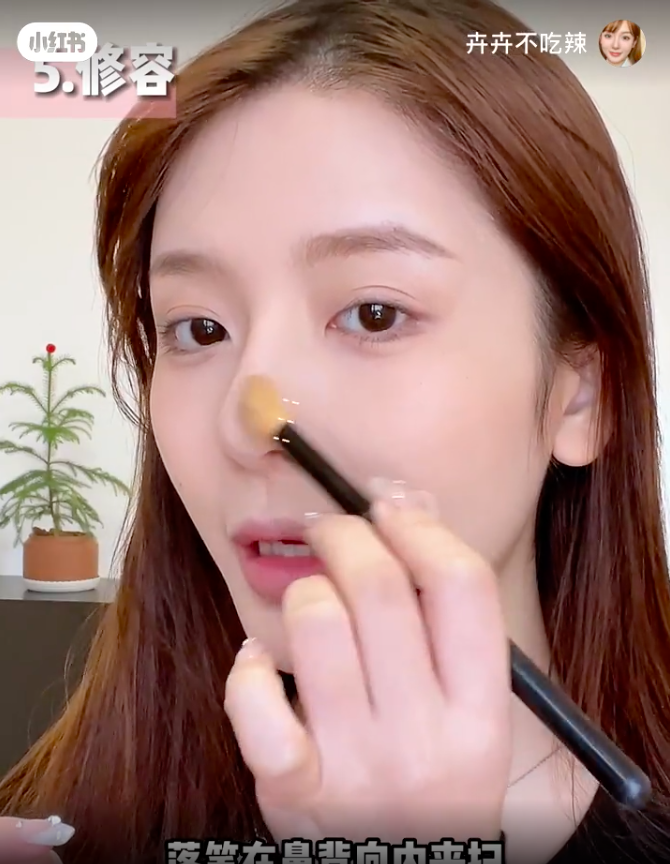 落笔在鼻背向内来扫