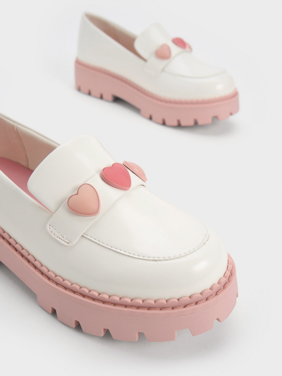 Girls' Heart-Motif Penny Loafers