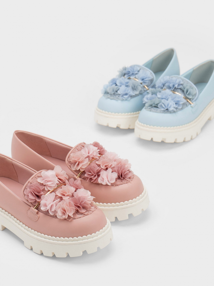Girls' Floral Mesh Loafers