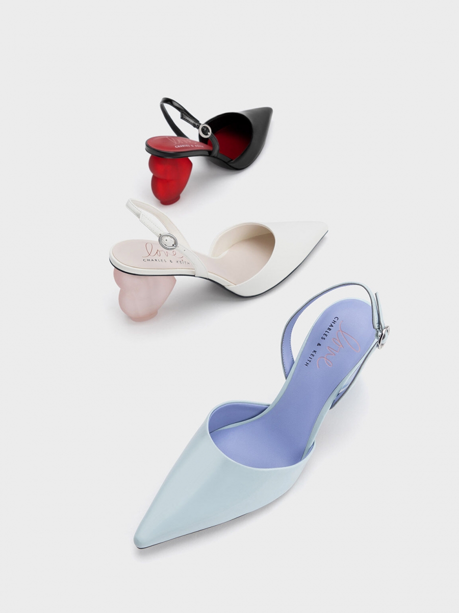 Heart Heel Slingback Pumps