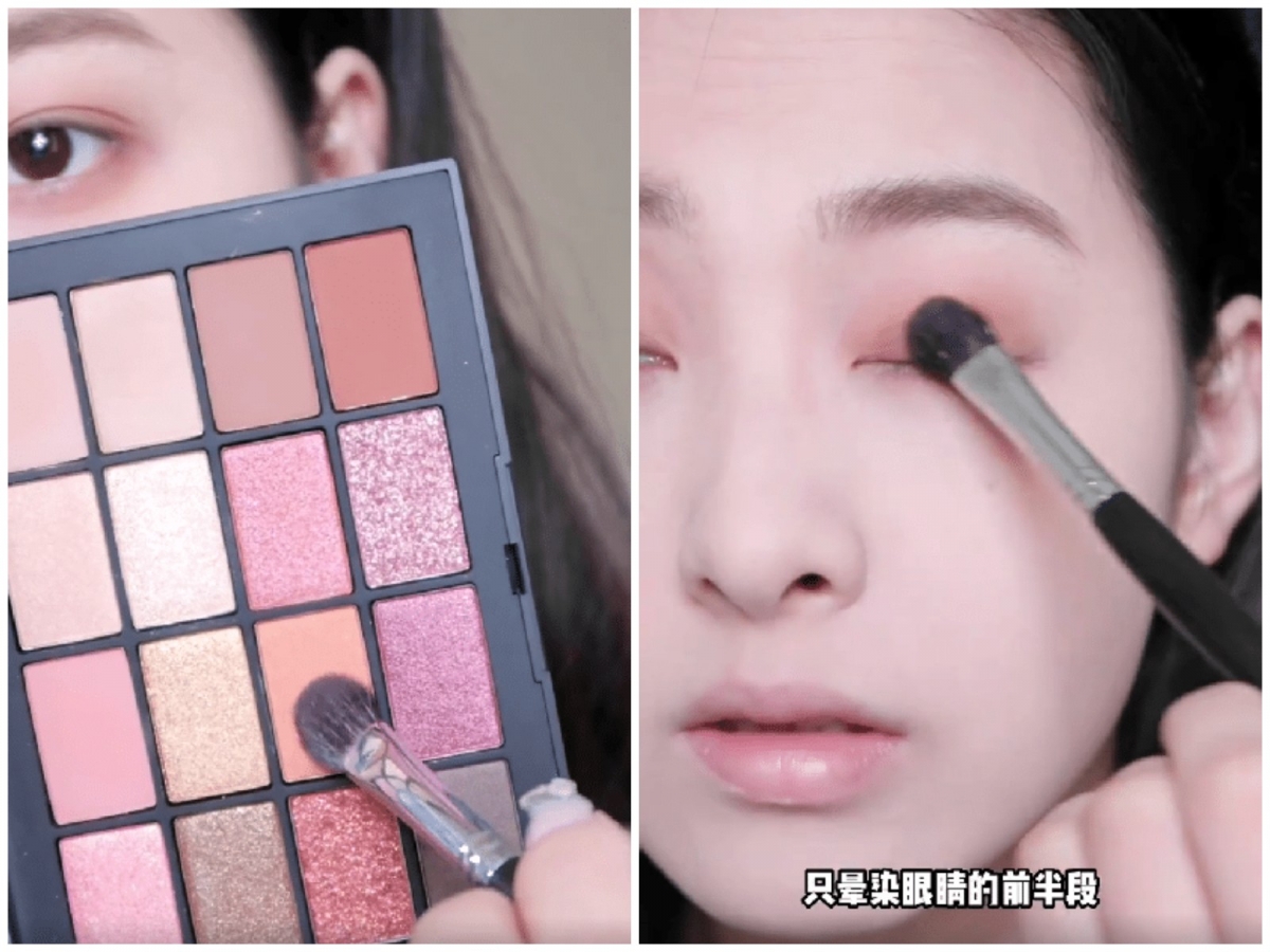 橘色晕染上眼皮的前半段