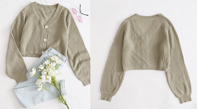 6、SHEIN EZwear Button Front Crop Cardigan