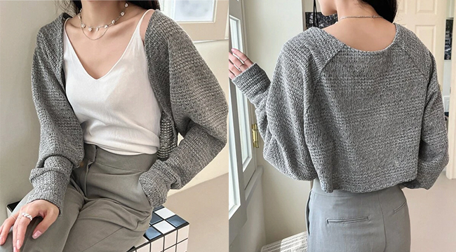1、DAZY Pointelle Knit Open Front Crop Cardigan Without Cami Top