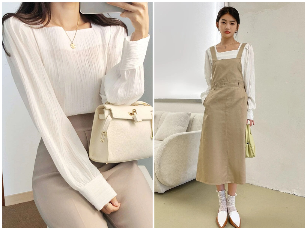 5、DAZY Square Neck Bishop Sleeve Blouse