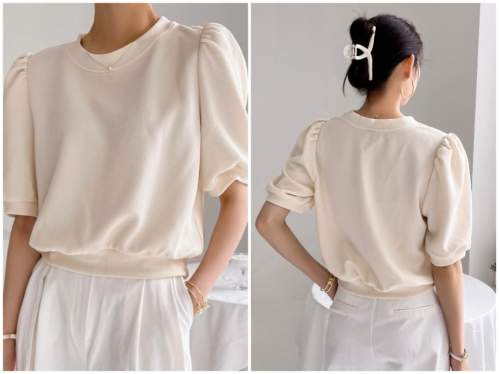 8、DAZY Solid Puff Sleeve Blouse