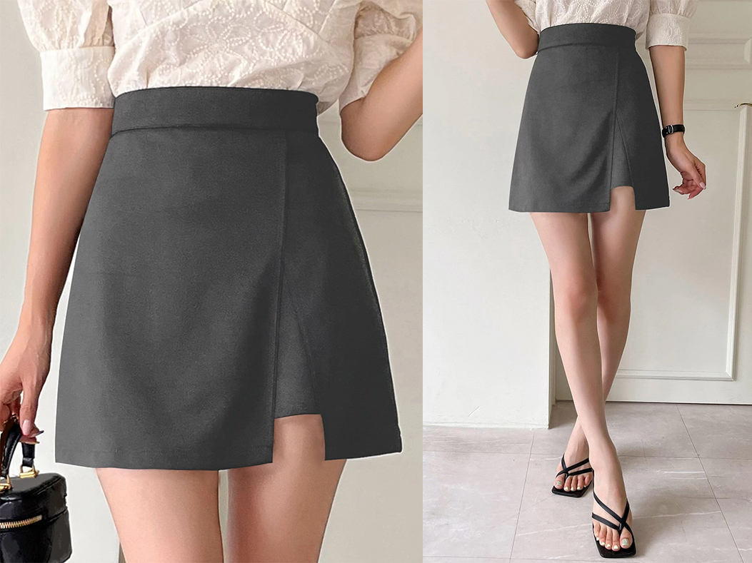 1、DAZY High Waist Asymmetrical Hem Skirt