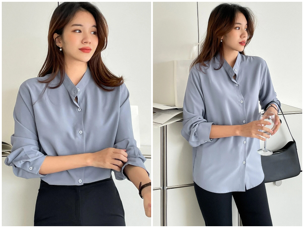 1、DAZY Solid Button Front Blouse