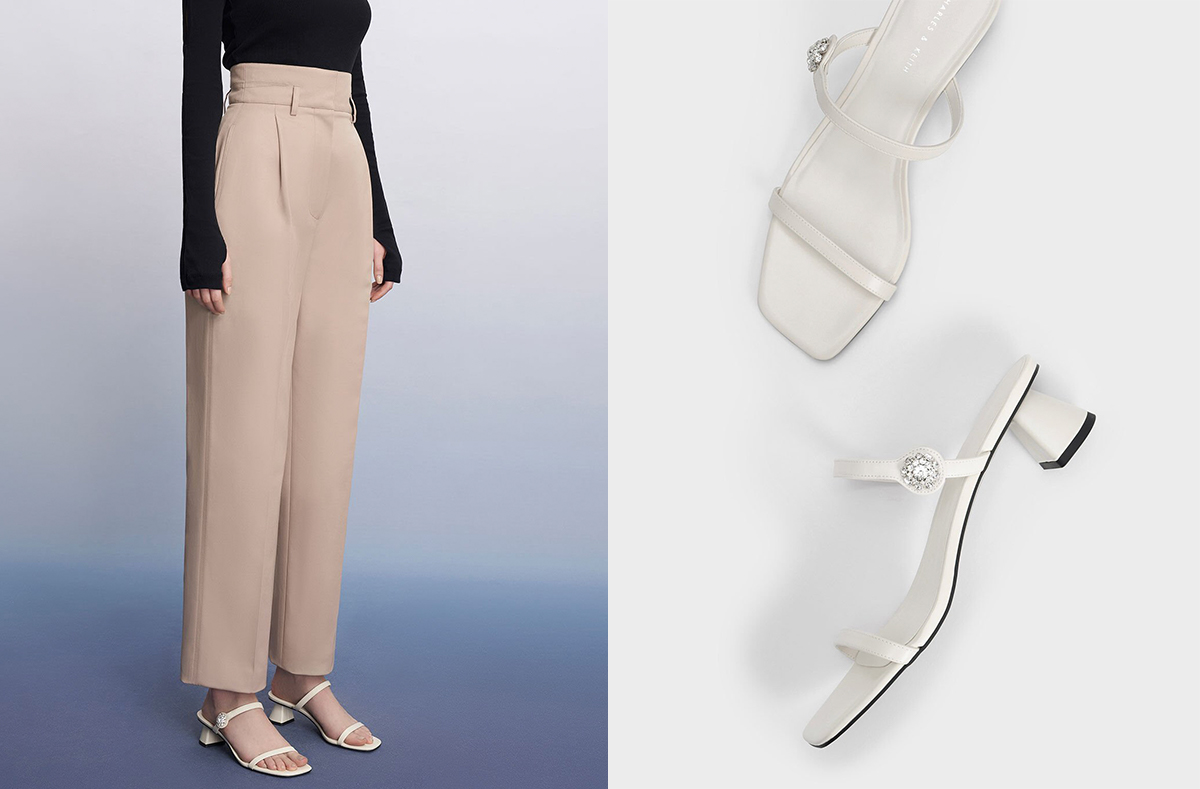 4、Gem Embellished Trapeze Heel Mules