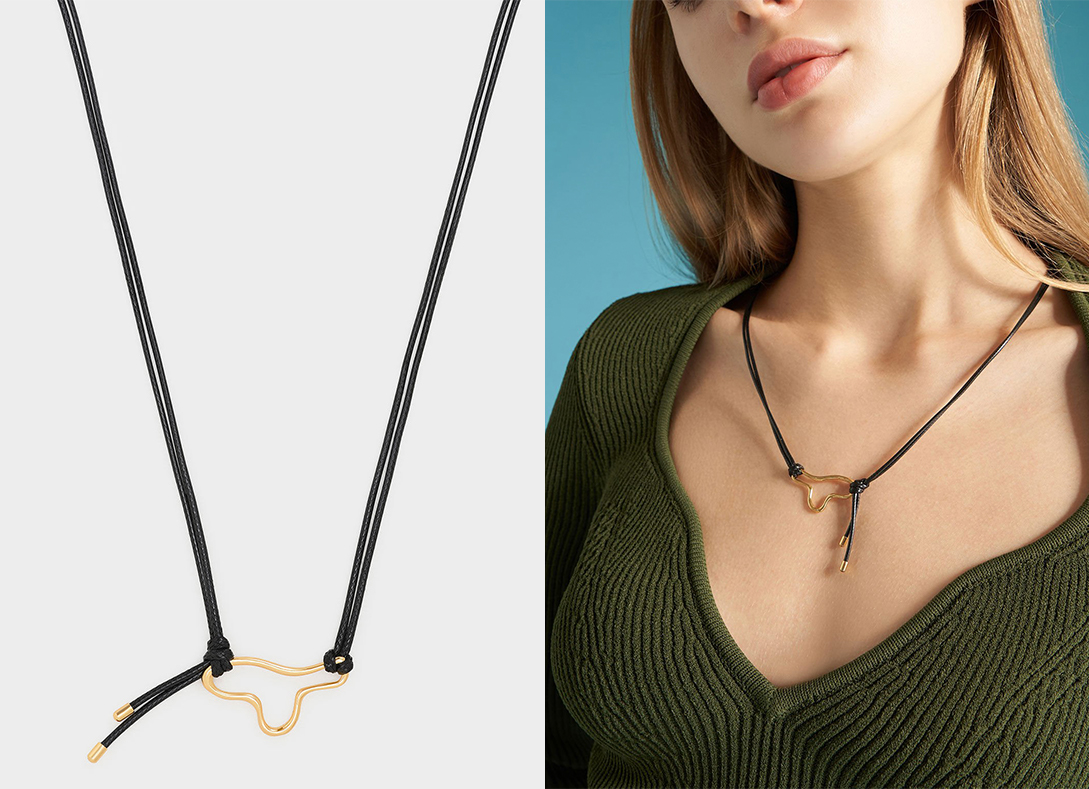 7、Sculptural Pendant Rope Necklace - Gold