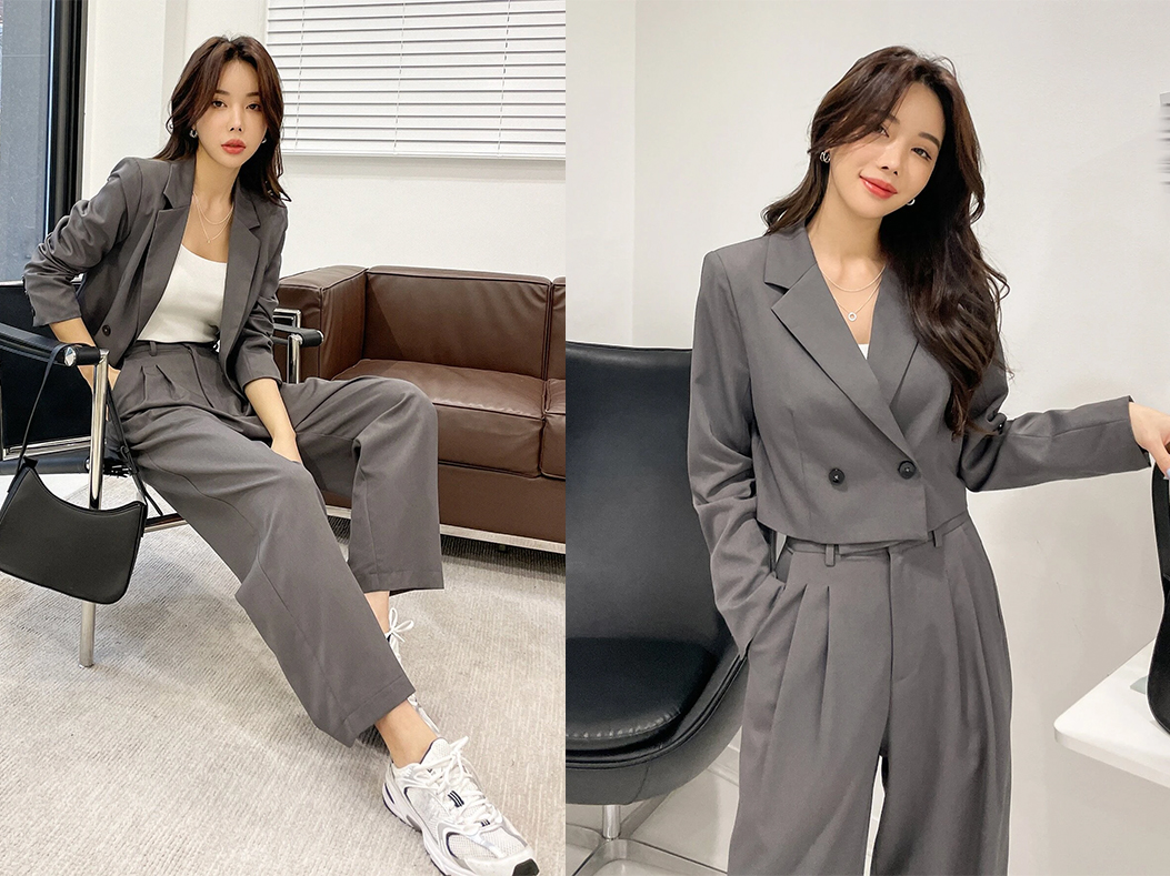 5、DAZY Double Button Blazer & Slant Pockets Tailored Pants