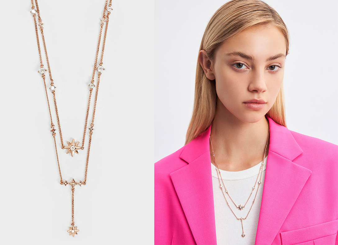 6、Star Motif Crystal-Embellished Double Necklace