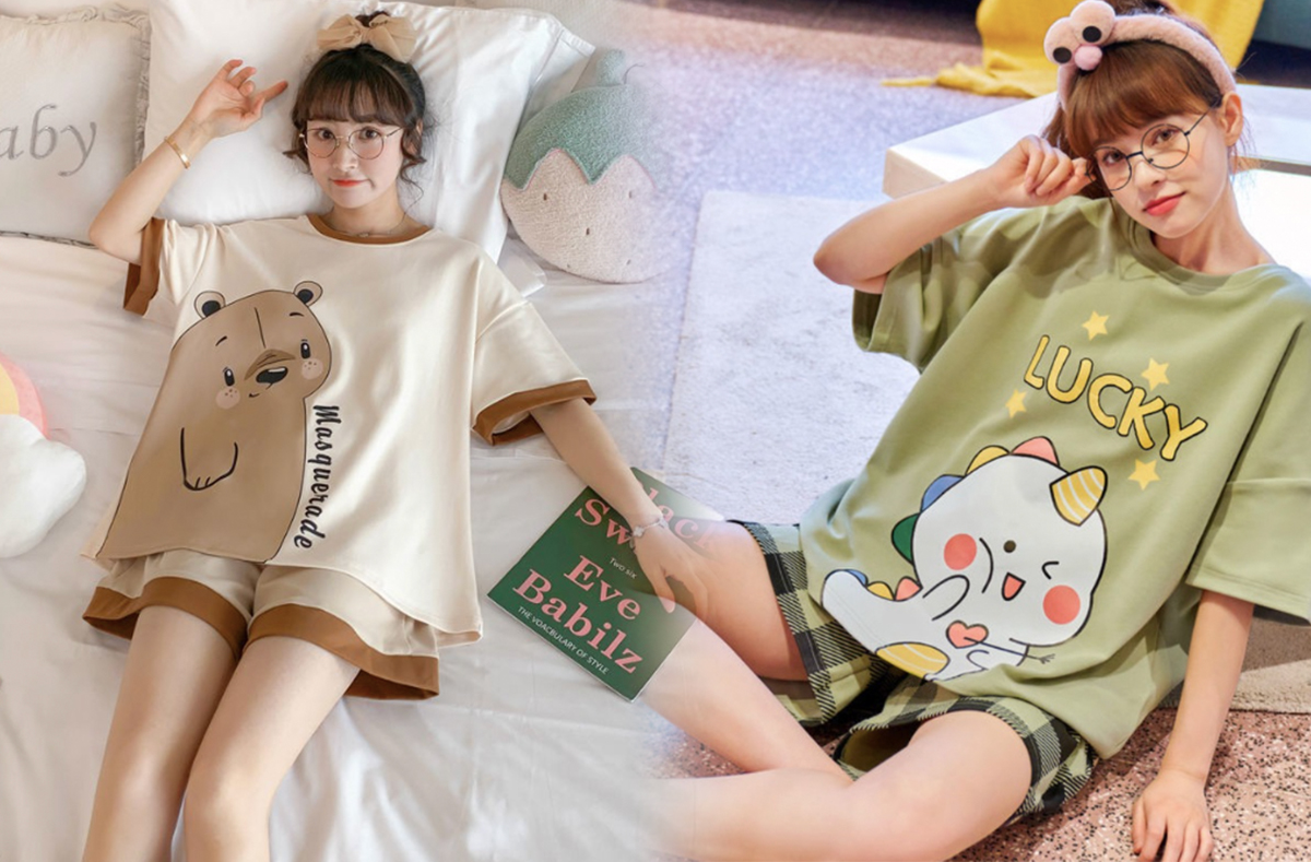 2、短袖+短裤套装睡衣