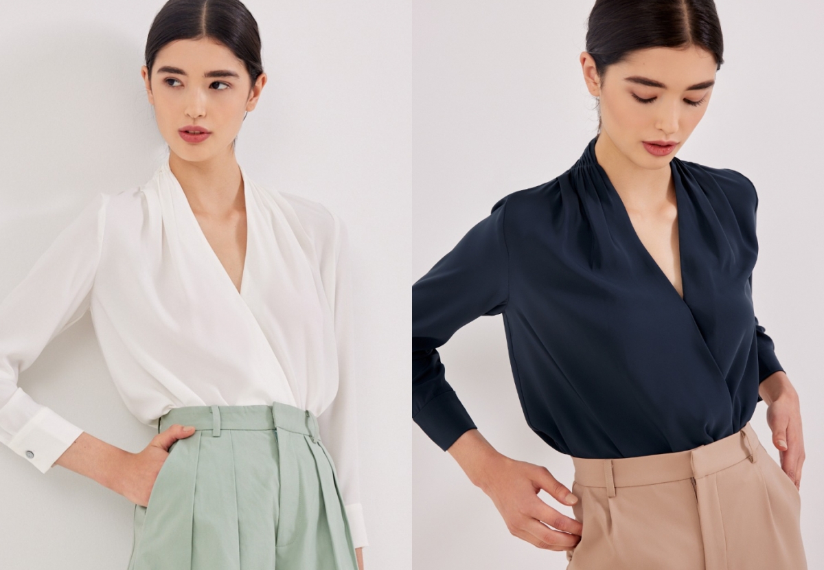 7、Ada Satin Wrap Blouse