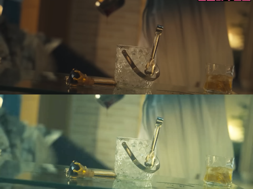 他随后调整影片的明亮度，可以清楚看到这件衣服的颜色是从“绿色”慢慢过渡到“白色”