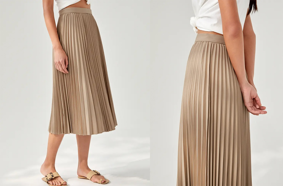 7、Elinie Pleated Midi Skirt