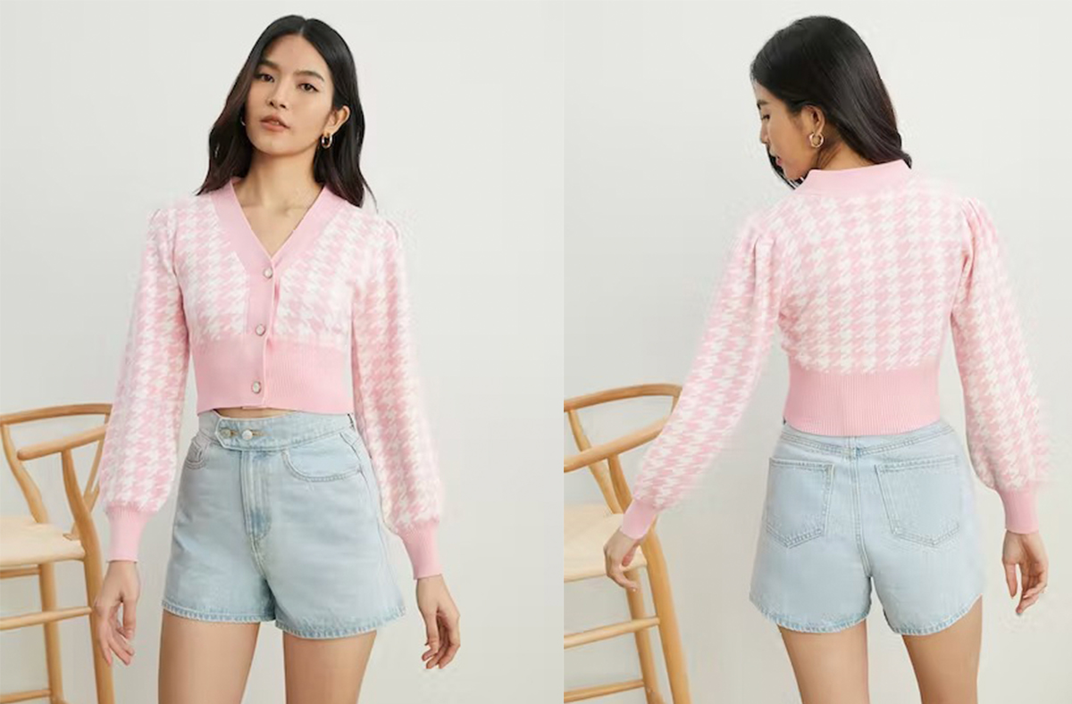 5、Houndstooth Knit Cardigan