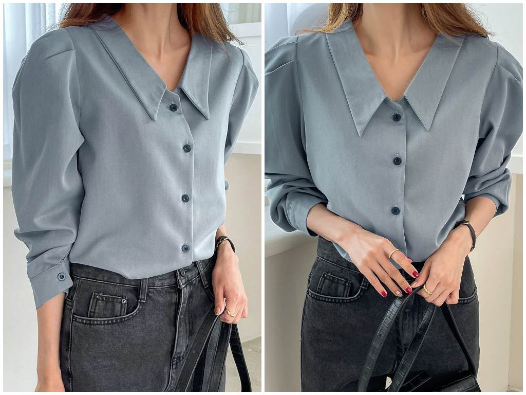 3、DAZY Solid Puff Sleeve Shirt