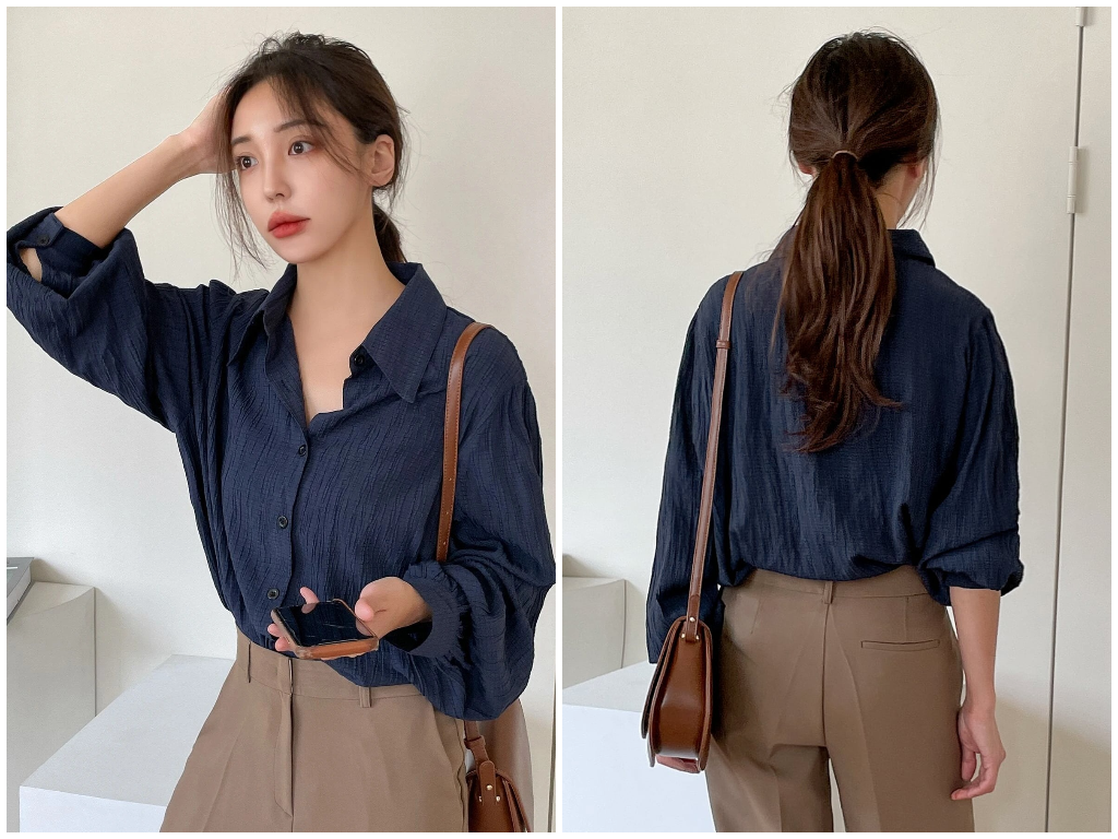 6、DAZY Solid Textured Button Front Shirt