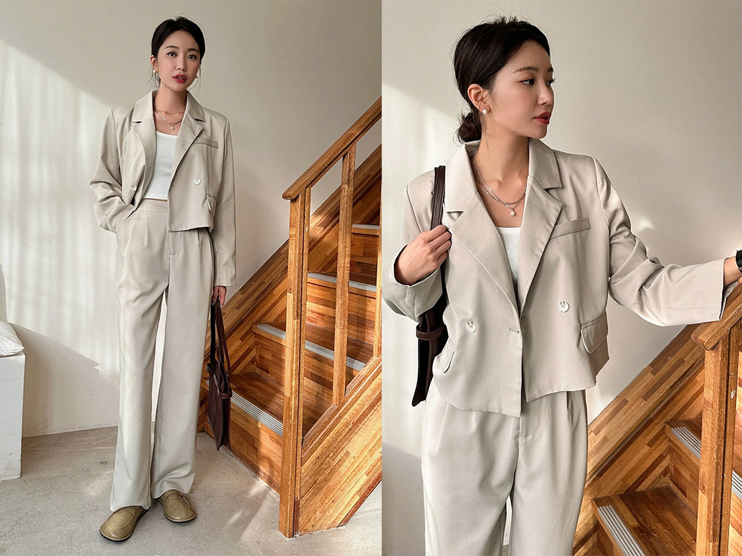 7、DAZY Double Button Blazer & Slant Pocket Straight Leg Pants