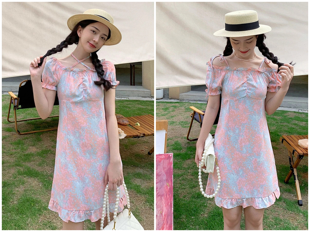 5、Honeyspot Tie Dye Frill Trim Ruffle Hem Dress