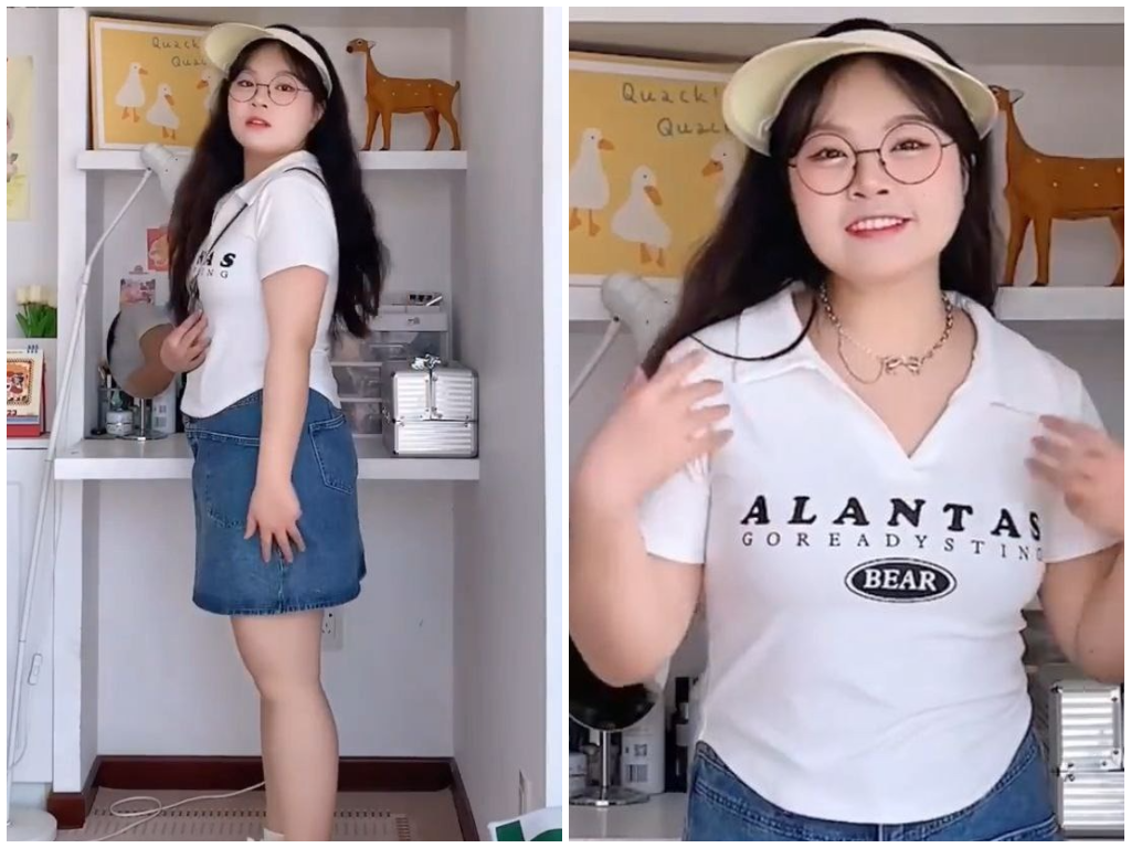 Look 4:字母 Polo 衫 + 牛仔裙