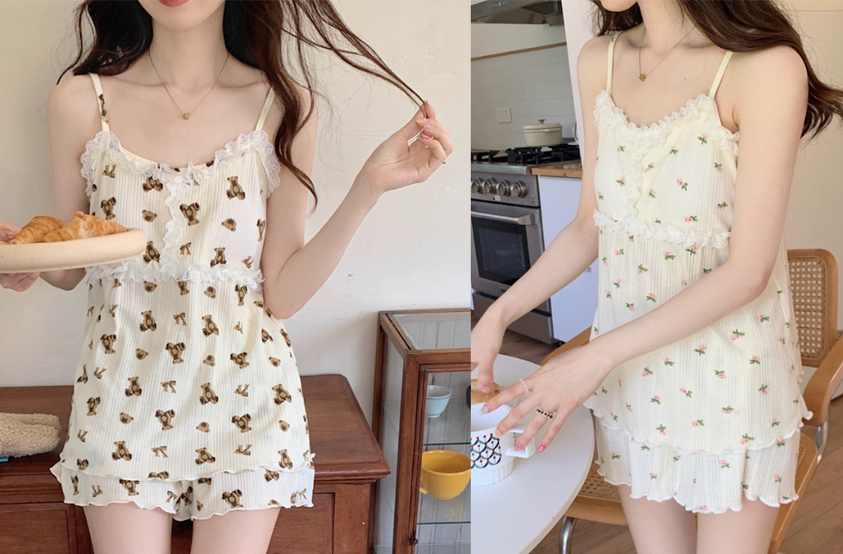 7、可爱甜美风吊带睡衣