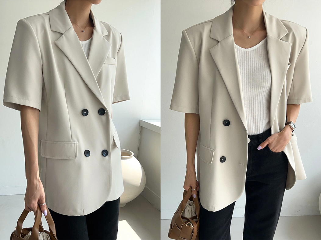 1、DAZY Lapel Neck Flap Detail Double Breasted Blazer