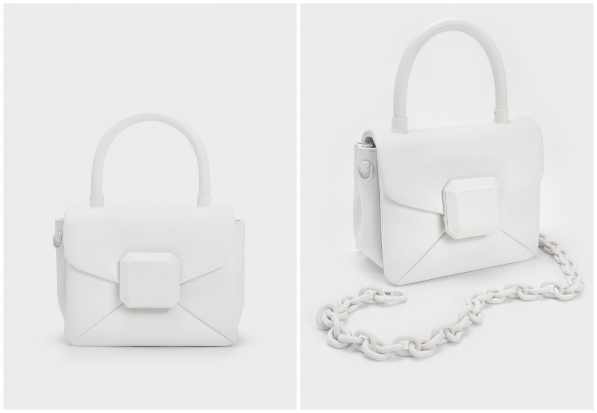 6、Geometric Push-Lock Top Handle Bag