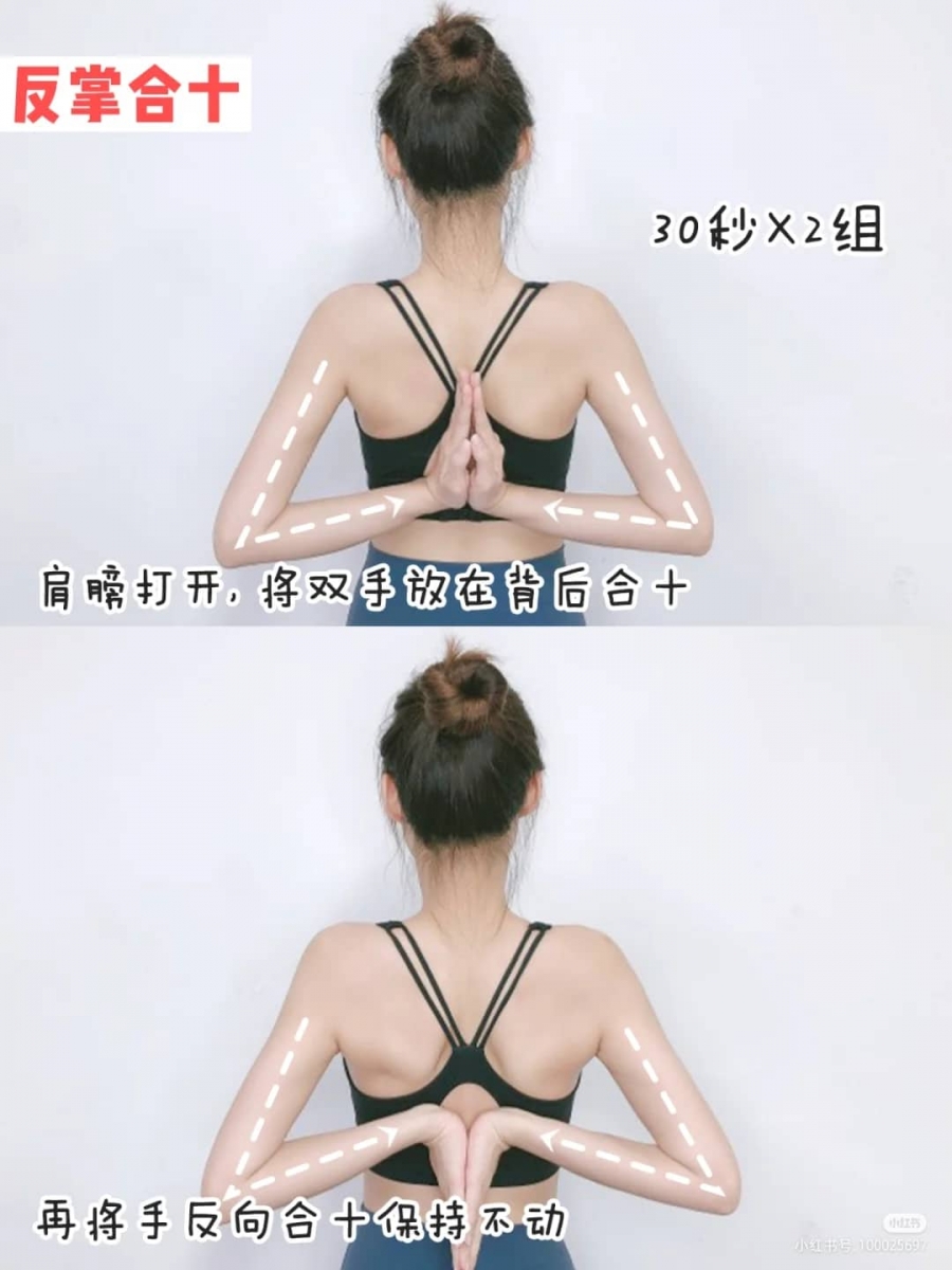 动作3:反掌合十 (30秒X2组)