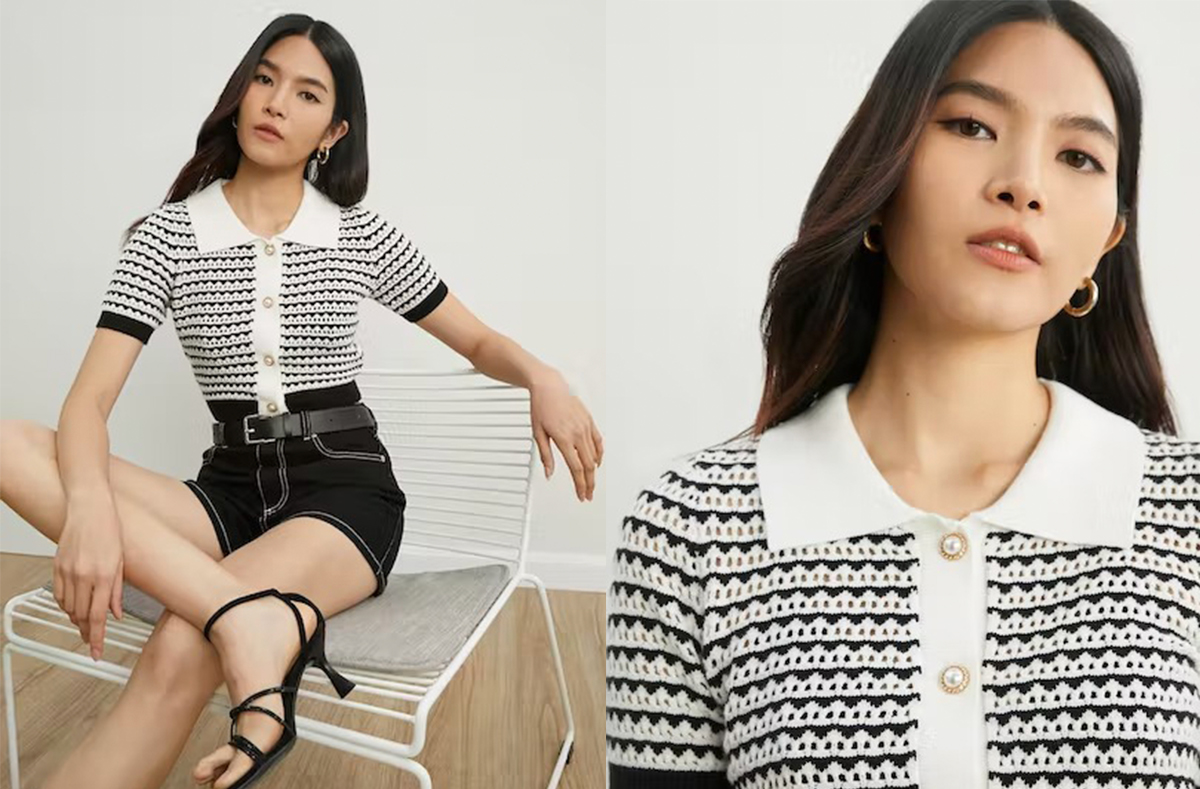 6、Striped Half Sleeve Knit Cardigan