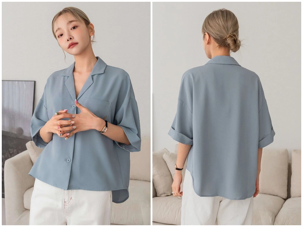 8、DAZY Button Front Drop Shoulder Blouse
