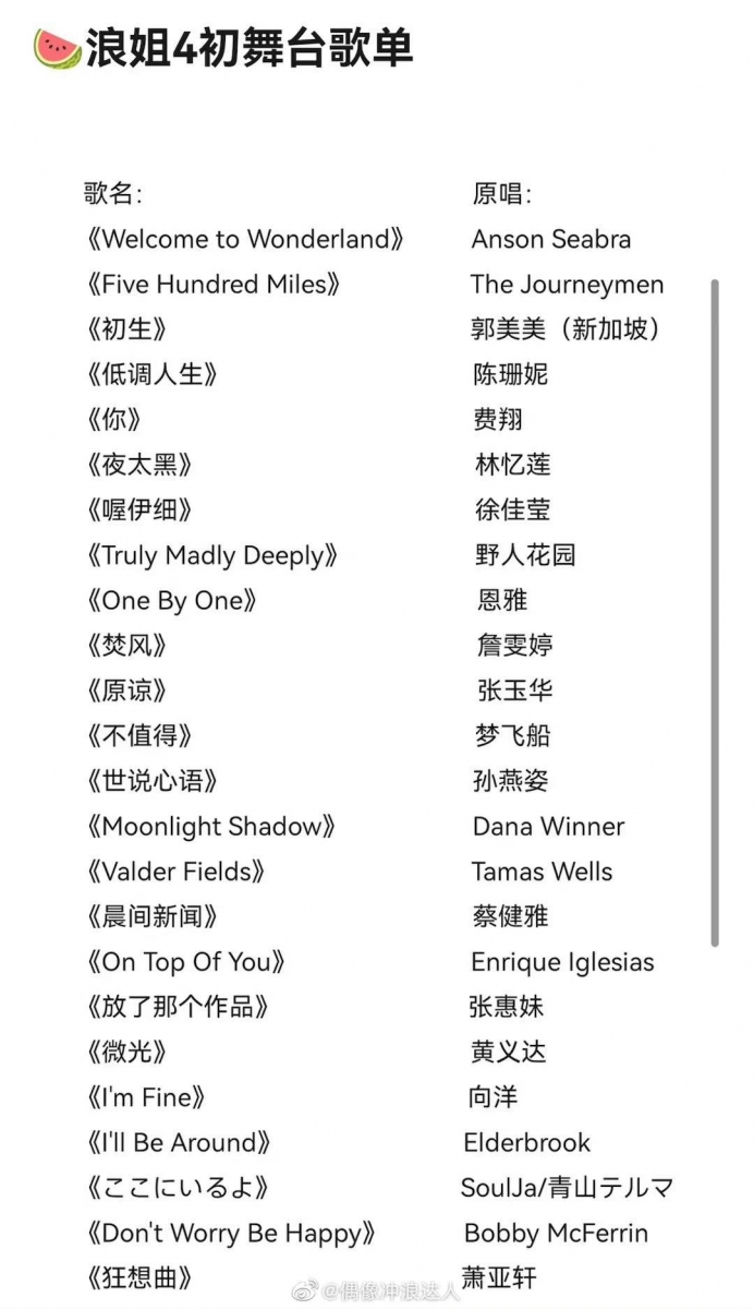初舞台歌单曝光
