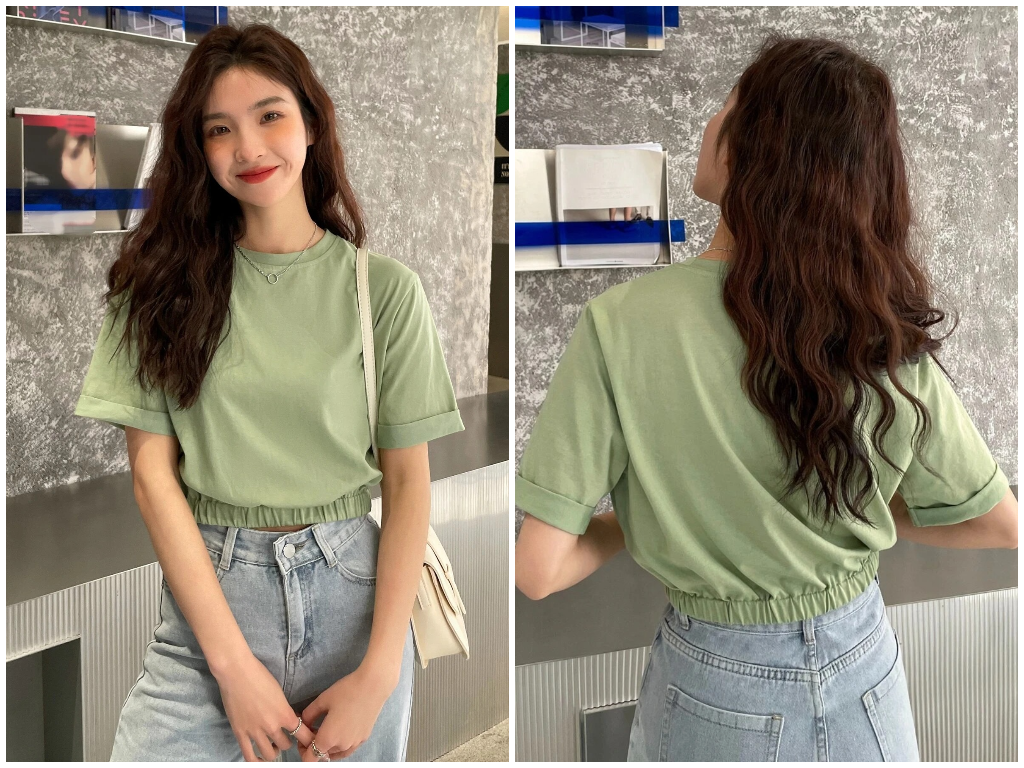 3、DAZY Roll Up Sleeve Crop Tee