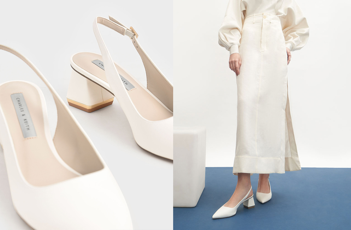 7、Metallic Accent Slingback Court Shoes