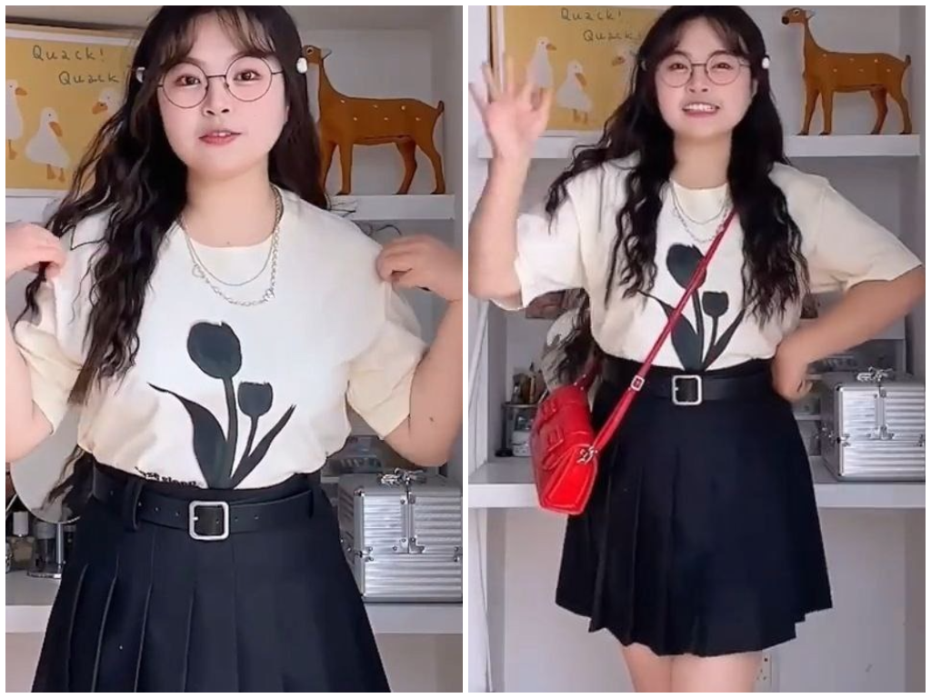 Look 6:郁金香 T 恤 + 百褶裙