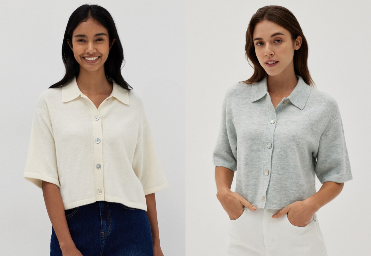 6、Tishya Knit Collared Button Up Top