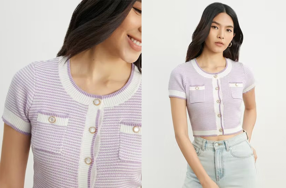 7、Striped Short Sleeve Knit Cardigan