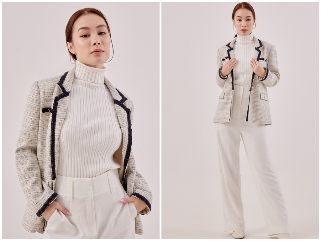 2、Bysha Shoulder Padded Tweed Blazer